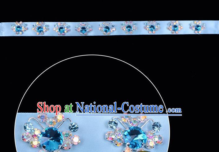 Traditional Beijing Opera Diva Hair Accessories Blue Crystal Headband, Ancient Chinese Peking Opera Hua Tan Hair Clasp Headwear