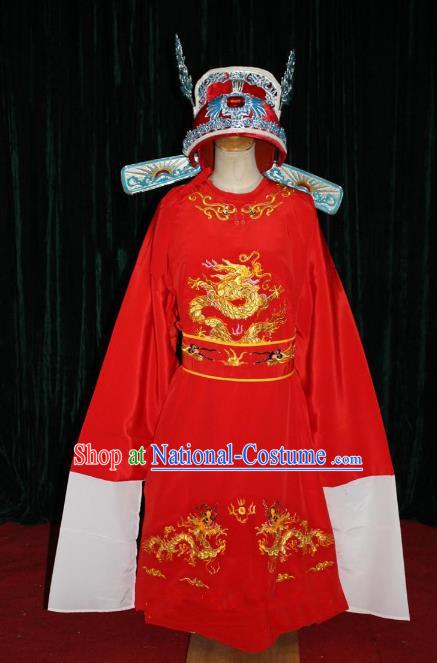 Top Grade Professional Beijing Opera Niche Costume Gifted Scholar Red Embroidered Robe, Traditional Ancient Chinese Peking Opera Embroidery Gwanbok Clothing for Kids