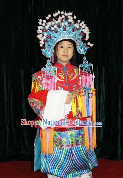 Top Grade Professional Beijing Opera Bride Embroidered Dress, Traditional Ancient Chinese Peking Opera Imperial Concubine Embroidery Clothing for Kids