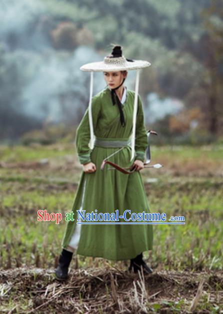 Traditional Chinese Ancient Female Swordswoman Costume, Chinese Ming Dynasty Kawaler Hanfu Chivalrous Women Green Clothing