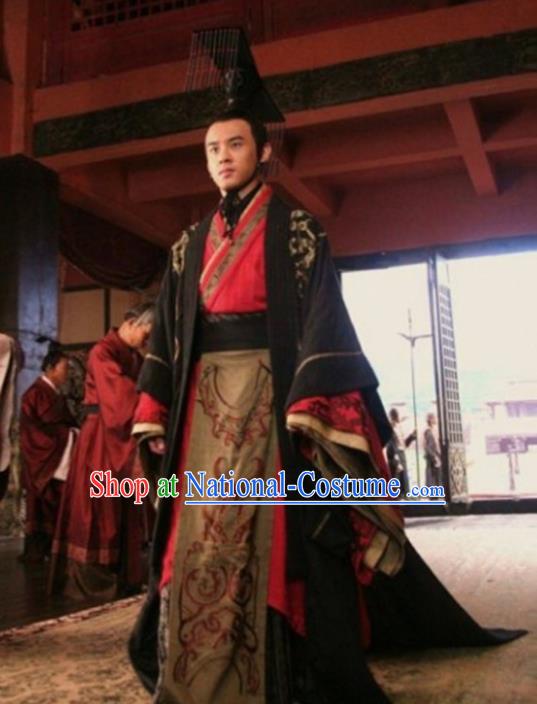 Traditional Chinese Ancient Emperor First Emperor of Qin Costume Embroidered Robe, Elegant Hanfu Clothing Chinese Qin Dynasty Majesty Clothing