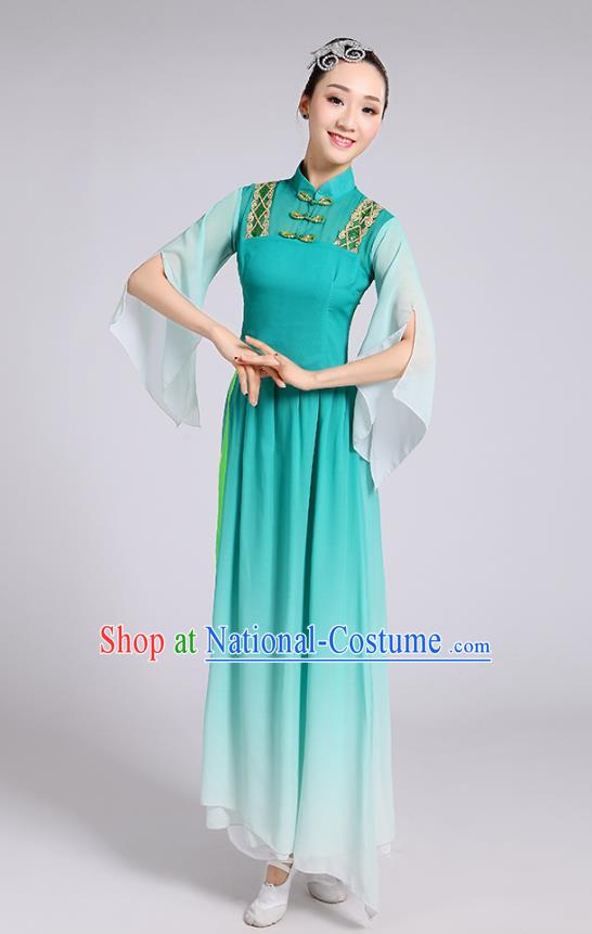 Traditional Chinese Yangge Fan Dance Costume, Chinese Classical Umbrella Dance Green Uniform Yangko Embroidery Clothing for Women