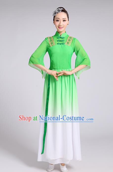 Traditional Chinese Yangge Fan Dance Costume, Chinese Classical Umbrella Dance Green Chiffon Uniform Yangko Embroidery Clothing for Women