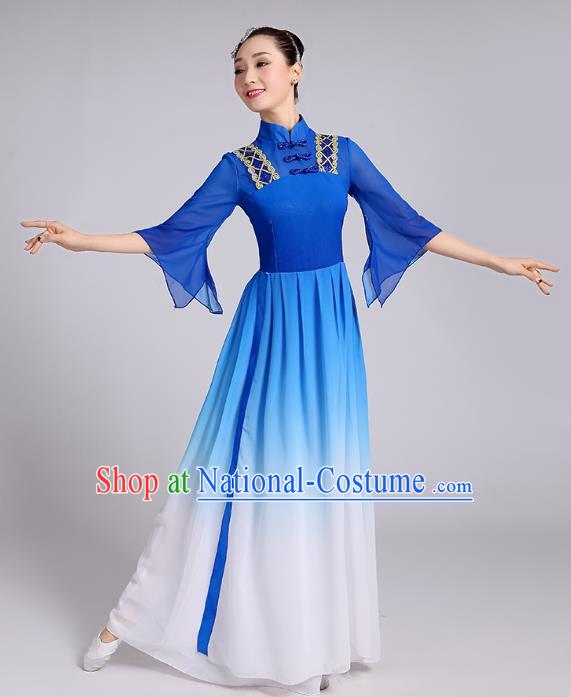 Traditional Chinese Yangge Fan Dancing Costume Modern Dance Dress Clothing and Headwear