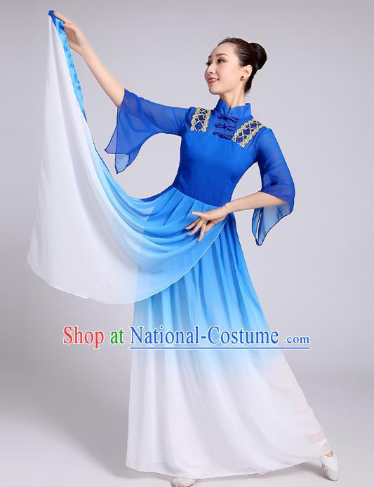 Traditional Chinese Yangge Fan Dancing Costume Modern Dance Dress Clothing and Headwear