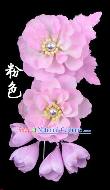 Traditional Beijing Opera Diva Hair Accessories Pink Silk Flowers Hairpins, Ancient Chinese Peking Opera Hua Tan Hair Stick Headwear