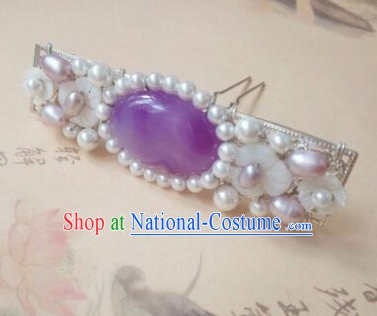 Traditional Chinese Ancient Classical Handmade Hair Accessories Purple Crystal Hair Comb, Hanfu Hair Stick Hair Fascinators Hairpins for Women