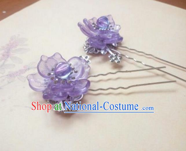 Traditional Chinese Ancient Classical Handmade Hair Accessories Palace Lady Purple Flower Hairpin, Hanfu Hair Stick Hair Fascinators Hairpins for Women