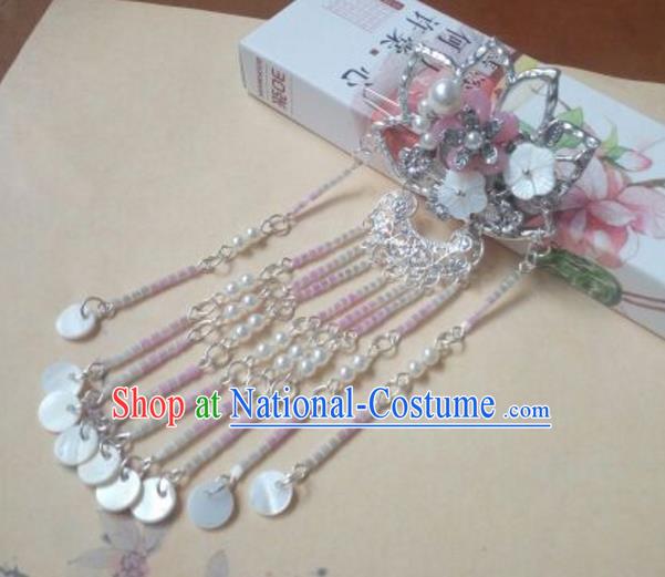 Traditional Chinese Ancient Classical Handmade Palace Lady Lotus Hairpin Hair Accessories, Hanfu Tassel Hair Comb Hair Fascinators Hairpins for Women