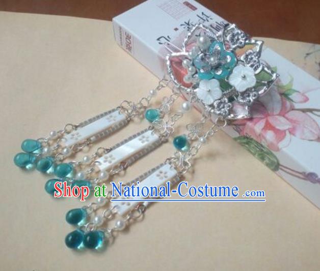 Traditional Handmade Chinese Ancient Classical Palace Lady Hair Accessories Hanfu Blue Beads Hair Comb, Hair Fascinators Lotus Hairpins for Women