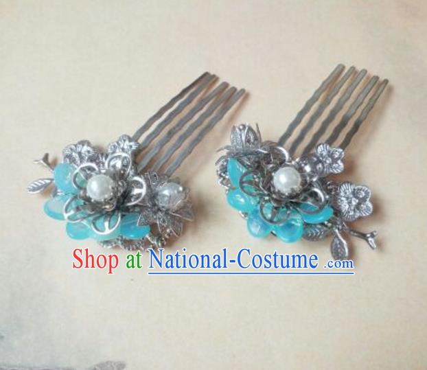 Traditional Handmade Chinese Ancient Classical Hanfu Hair Accessories Step Shake, Princess Green Hairpins Shell Hair Comb Headwear for Women