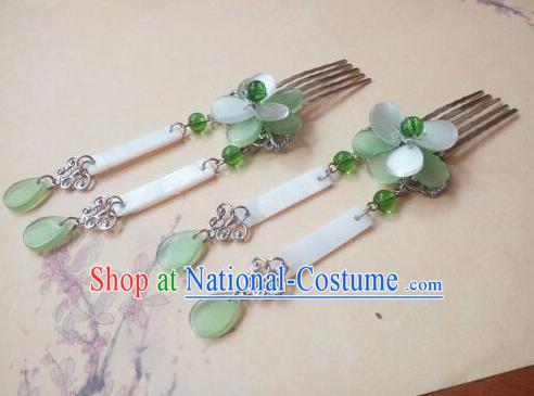 Traditional Handmade Chinese Ancient Classical Hanfu Hair Accessories, Princess Green Tassel Hairpins Hair Comb Headwear for Women