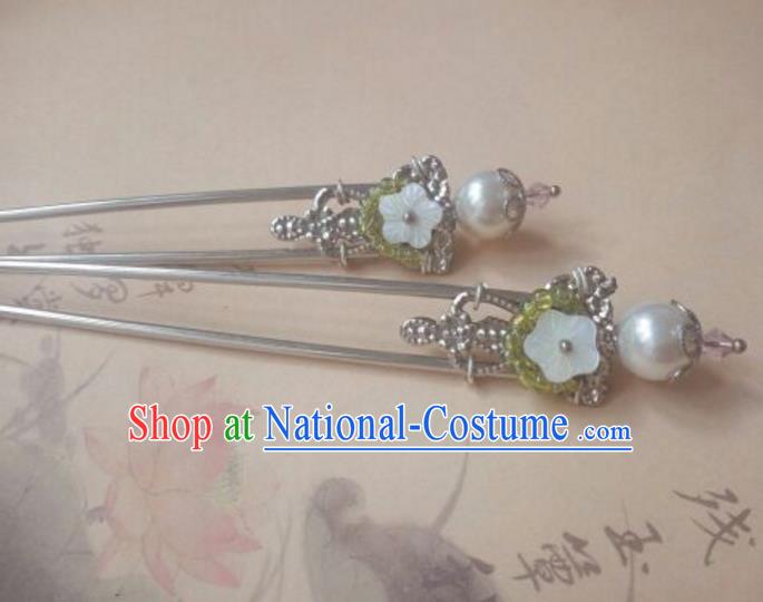 Traditional Handmade Chinese Ancient Classical Hanfu Hair Accessories Shell Pearl Princess Palace Lady Hairpins Hair Stick for Women