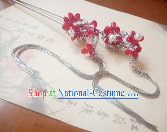 Traditional Handmade Chinese Ancient Classical Hanfu Hair Accessories Princess Palace Lady Tassel Red Hairpins Hair Stick for Women