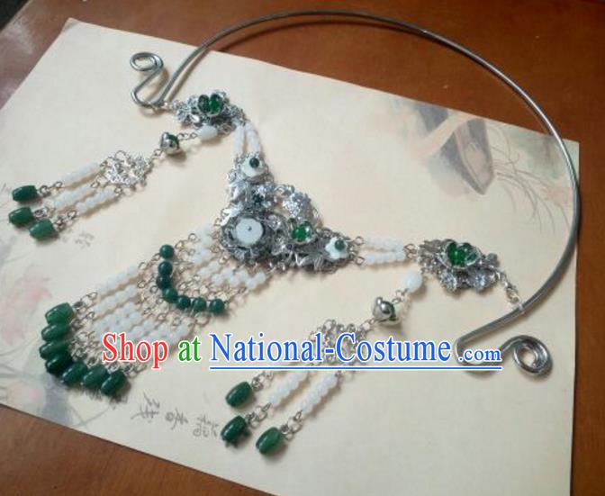 Traditional Handmade Chinese Ancient Classical Hanfu Accessories Necklace, Princess Palace Lady Green Beads Tassel Necklet Collar for Women