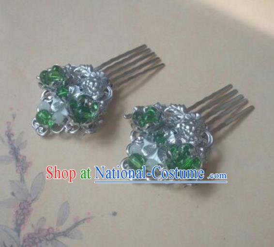 Traditional Handmade Chinese Ancient Classical Hanfu Hair Accessories Hairpins, Princess Palace Lady Green Hair Comb for Women