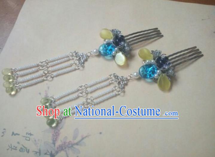 Traditional Handmade Chinese Ancient Classical Hanfu Hair Accessories Tassel Hairpins Hair Comb, Princess Headpiece Hair Claw for Women