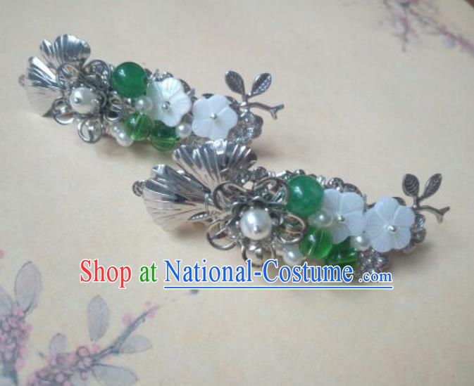 Traditional Handmade Chinese Ancient Classical Hanfu Hair Accessories Green Bead Hairpins, Princess Headpiece Hair Claw for Women