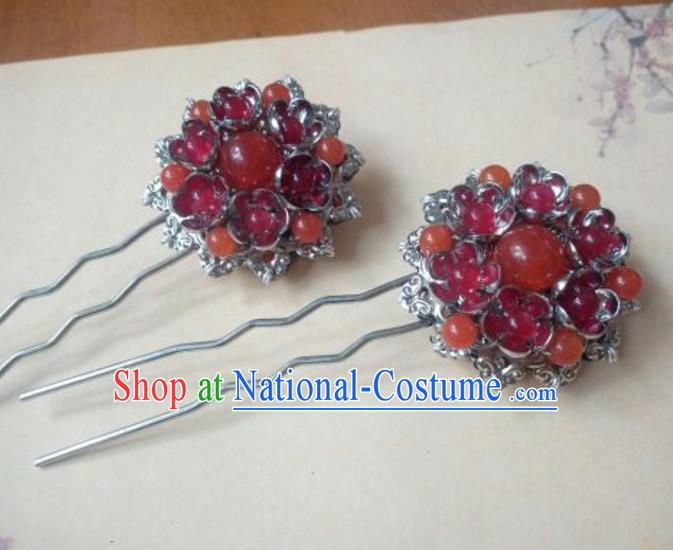 Traditional Handmade Chinese Ancient Classical Hanfu Hair Accessories Red Beads Hairpins, Princess Headpiece Step Shake Hair Fascinators for Women