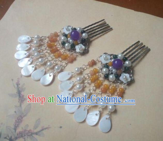 Traditional Handmade Chinese Ancient Classical Hanfu Hair Accessories Palace Lady Tassel Hair Comb, Princess Headpiece Hairpins Hair Fascinators for Women