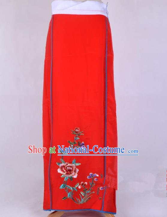 Top Grade Professional Beijing Opera Diva Costume Embroidered Red Skirt, Traditional Ancient Chinese Peking Opera Princess Embroidery Pleated Skirt