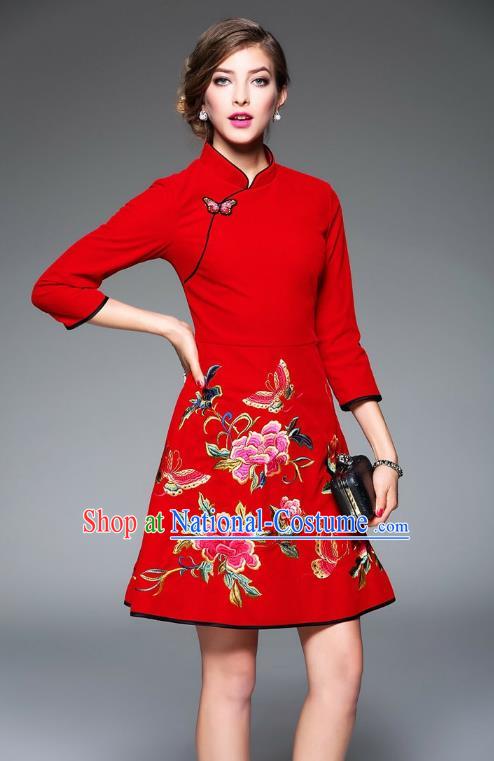 Traditional Ancient Chinese Young Women Cheongsam Dress Republic of China Tangsuit Stand Collar Blouse Dress Tang Suit Clothing