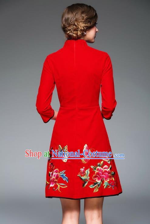 Traditional Ancient Chinese Young Women Cheongsam Dress Republic of China Tangsuit Stand Collar Blouse Dress Tang Suit Clothing