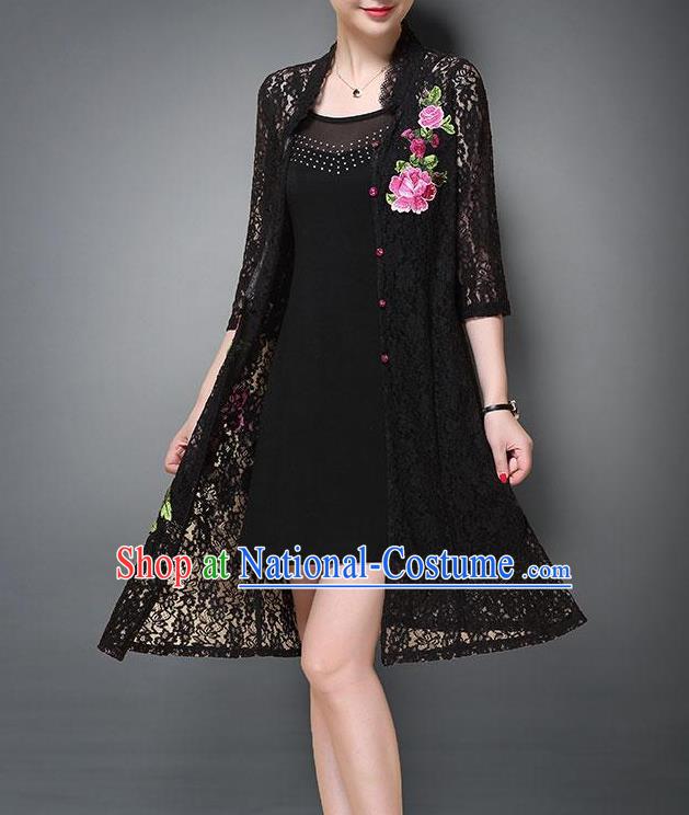 Top Grade Asian Chinese Costumes Classical Embroidery Lace Cardigan and Dress, Traditional China National Embroidered Clothing for Women