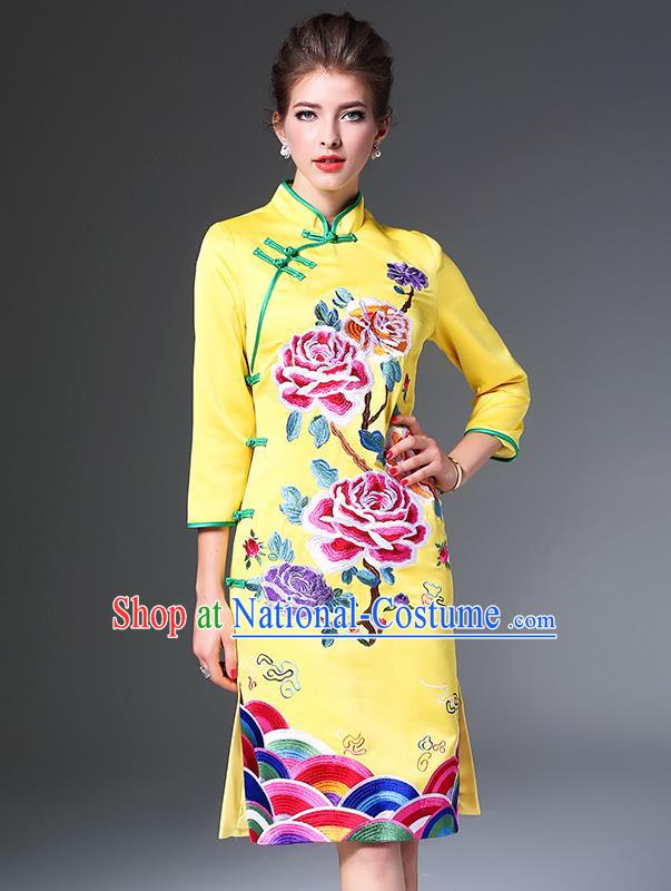 Traditional Ancient Chinese Young Women Cheongsam Dress Republic of China Tangsuit Stand Collar Blouse Dress Tang Suit Clothing