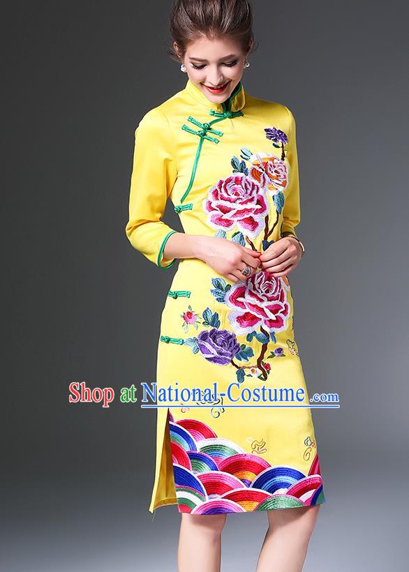 Traditional Ancient Chinese Young Women Cheongsam Dress Republic of China Tangsuit Stand Collar Blouse Dress Tang Suit Clothing