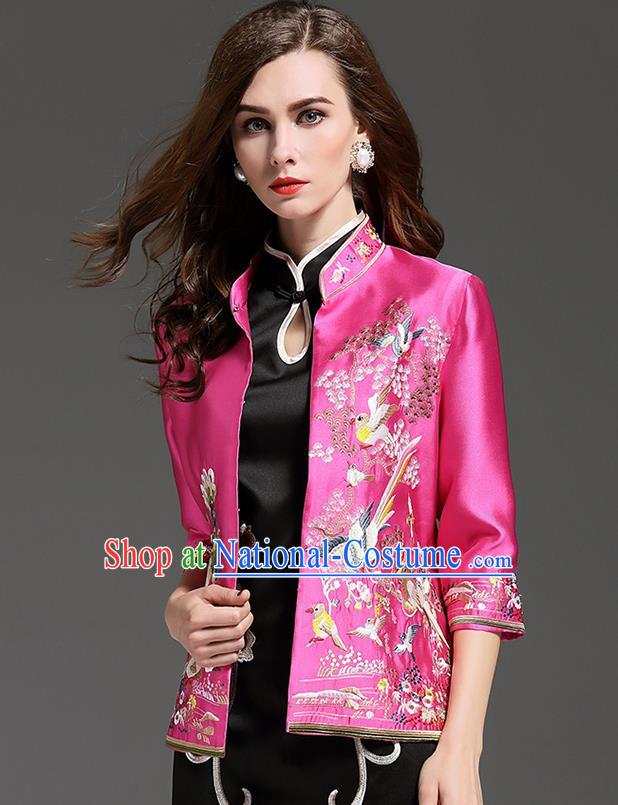 Traditional Top Grade Asian Chinese Costumes Classical Embroidery Pink Short Coat, China National Upper Outer Garment Embroidered Jacket for Women