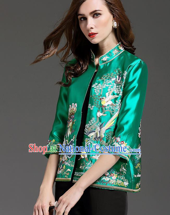 Traditional Top Grade Asian Chinese Costumes Classical Embroidery Green Short Coat, China National Upper Outer Garment Embroidered Jacket for Women