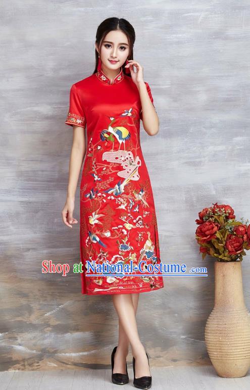 Traditional Ancient Chinese Young Women Cheongsam Dress Republic of China Tangsuit Stand Collar Blouse Dress Tang Suit Clothing