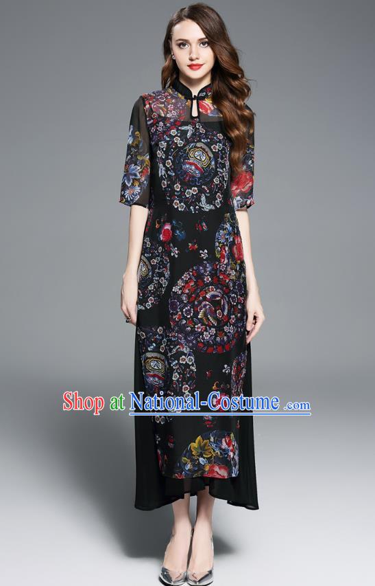 Asian Chinese Oriental Costumes Classical Printing Cheongsam, Traditional China National Chirpaur Tang Suit Qipao Dress for Women