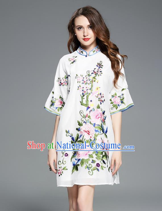 Traditional Ancient Chinese Young Women Cheongsam Dress Republic of China Tangsuit Stand Collar Blouse Dress Tang Suit Clothing