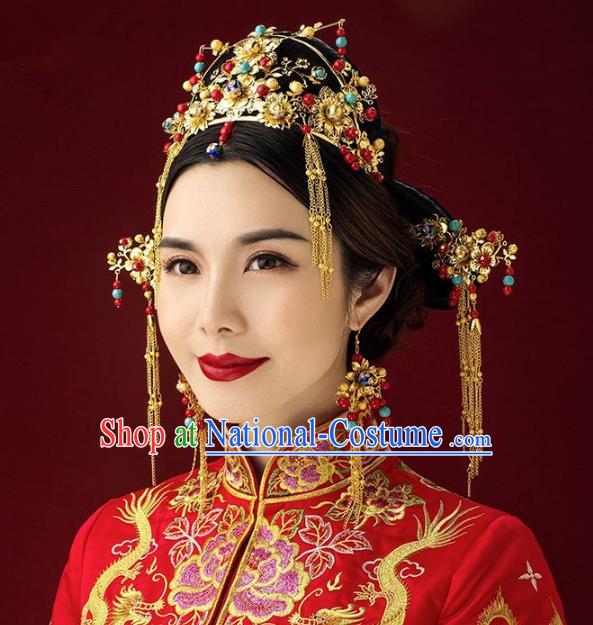 Aisan Chinese Handmade Classical Hair Accessories Beads Phoenix Coronet Complete Set, China Xiuhe Suit Tassel Hairpins Wedding Headwear for Women