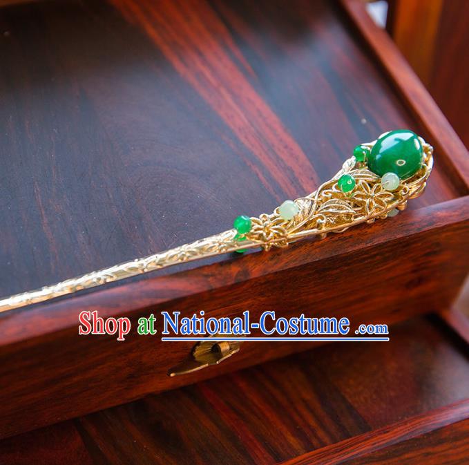 Aisan Chinese Handmade Classical Hanfu Jewelry Accessories Green Hair Clip, China Xiuhe Suit Hairpins Wedding Headwear for Women