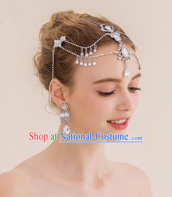 Top Grade Handmade Classical Hair Accessories Forehead Ornament, Baroque Style Princess Crystal Hair Clasp Headwear for Women