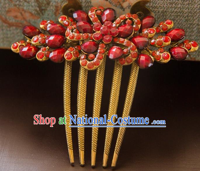 Aisan Chinese Handmade Classical Hair Accessories Bride Red Hair Comb, China Xiuhe Suit Hairpins Wedding Headwear for Women