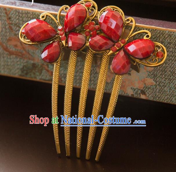 Aisan Chinese Handmade Classical Hair Accessories Bride Red Hair Comb, China Xiuhe Suit Hairpins Wedding Headwear for Women