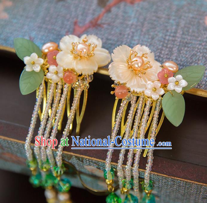 Aisan Chinese Handmade Classical Hair Accessories Hanfu Shell Flowers Hair Clip, China Xiuhe Suit Hairpins Wedding Headwear for Women