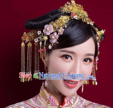 Chinese Handmade Classical Ancient Costume Hair Accessories Hanfu Phoenix Coronet, China Bride Xiuhe Suit Hairpins Headwear Complete Set for Women