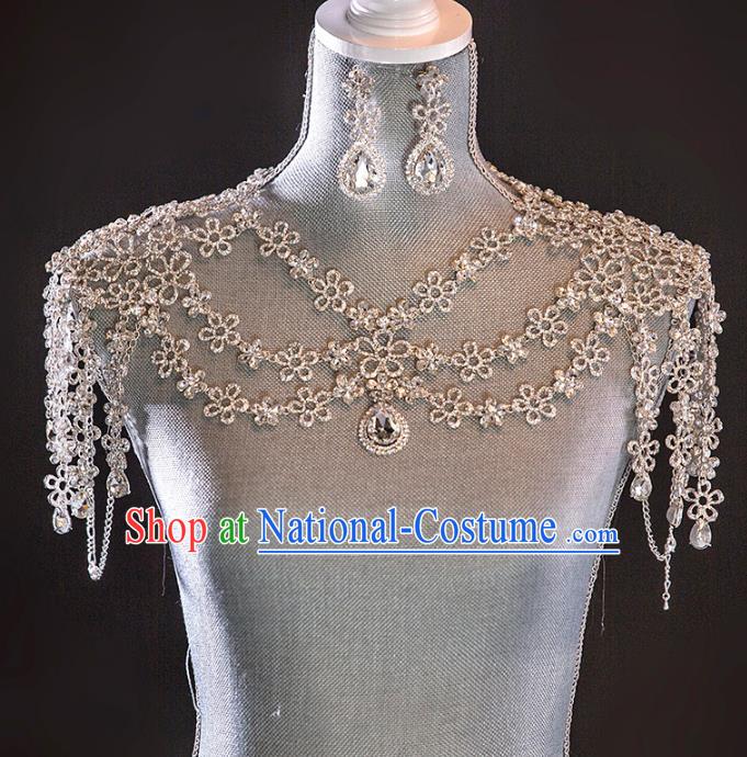 Top Grade Handmade Classical Jewelry Accessories Baroque Style Crystal Cappa, Palace Queen Shoulder Chain and Earrings Complete Se