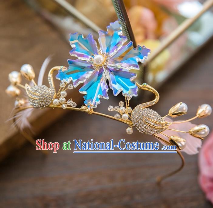 Top Grade Handmade Classical Hair Accessories Baroque Style Princess Pink Feather Swan Hair Clasp Headwear for Women