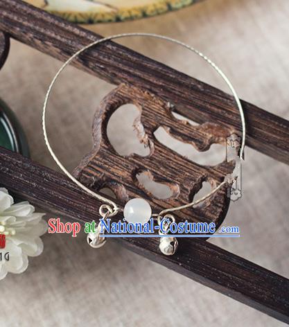 Chinese Handmade Classical Accessories Hanfu White Bead Tassel Bracelet, China Ancient Bells Bangle for Women