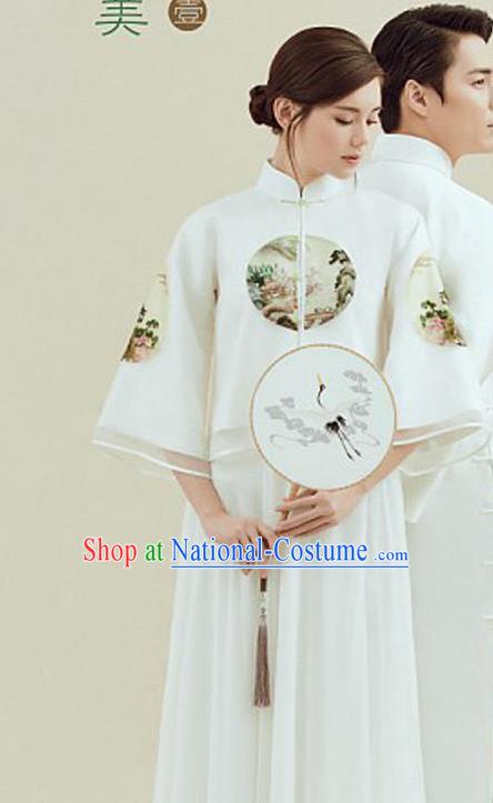 Traditional Ancient Chinese Republic of China Qipao Costume Blouse and Skirt, Chinese Manchu Young Lady Embroidered Cheongsam for Women