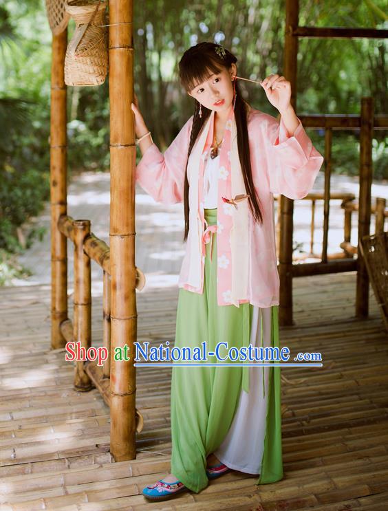 Traditional Chinese Ancient Hanfu Princess Costume, Asian China Song Dynasty Palace Lady Embroidered Blouse and Pants for Women