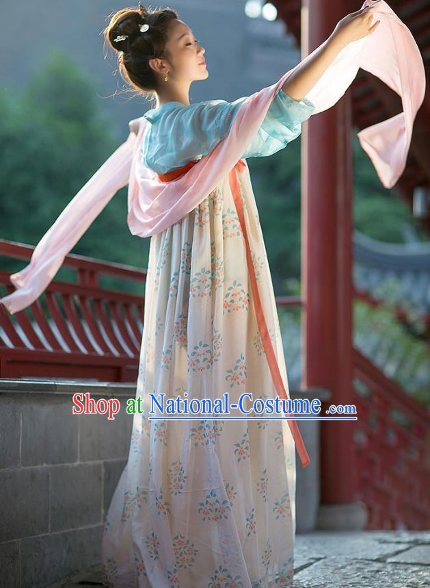 Traditional Chinese Ancient Hanfu Princess Costume, Asian China Tang Dynasty Palace Lady Embroidered Blouse and Slip Skirts for Women