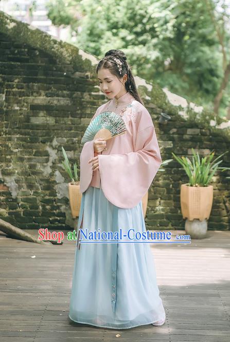 Traditional Chinese Ancient Hanfu Costume Palace Lady Dress, Asian China Ming Dynasty Princess Embroidered Blouse and Skirts for Women