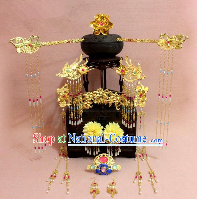 Traditional Handmade Chinese Ancient Classical Hair Accessories Bride Wedding Barrettes Empress Phoenix Coronet Hairpins